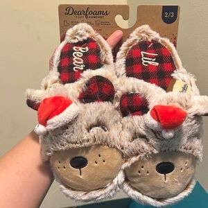 Dearfoams Bear Slippers for Kids - Red and Tan